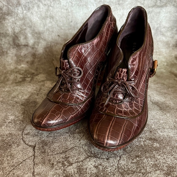 Celine Vintage Oxford Croc-Embossed Heels Mahogany | EU 38, US 7 - Picture 4 of 8